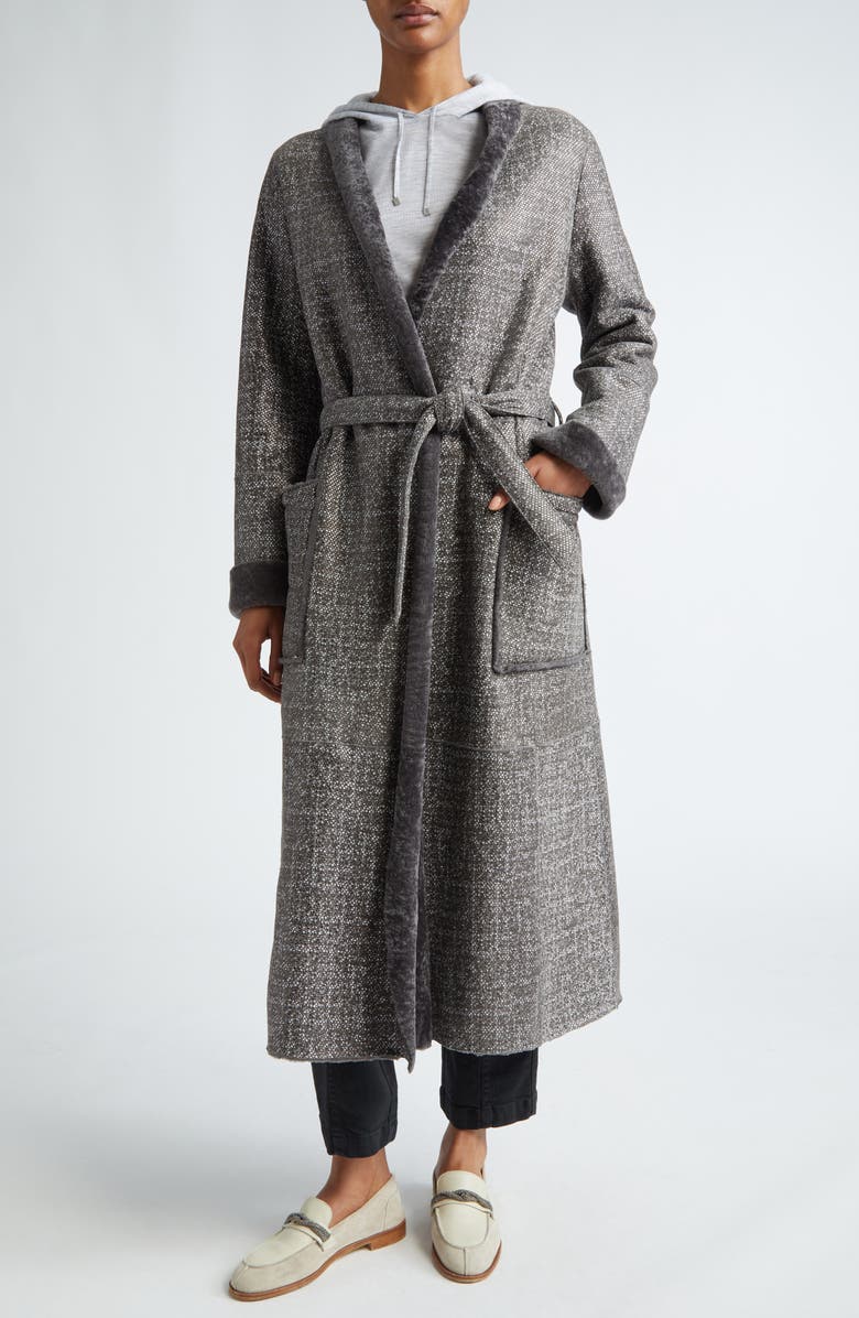 Eleventy Suede & Genuine Shearling Wrap Coat, Alternate, color,