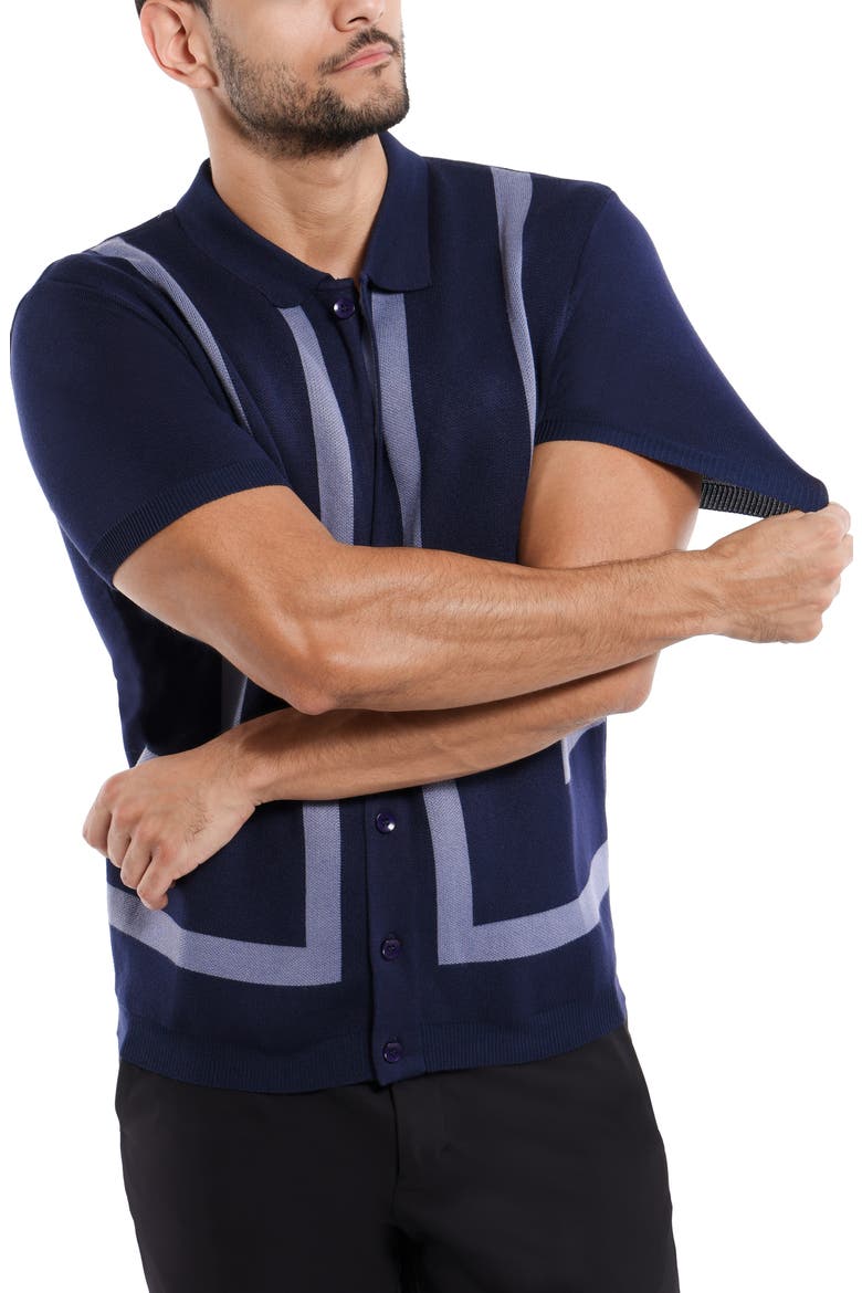 Jacquard Polo Sweater, Alternate, color, NAVY/ HEATHER SLATE