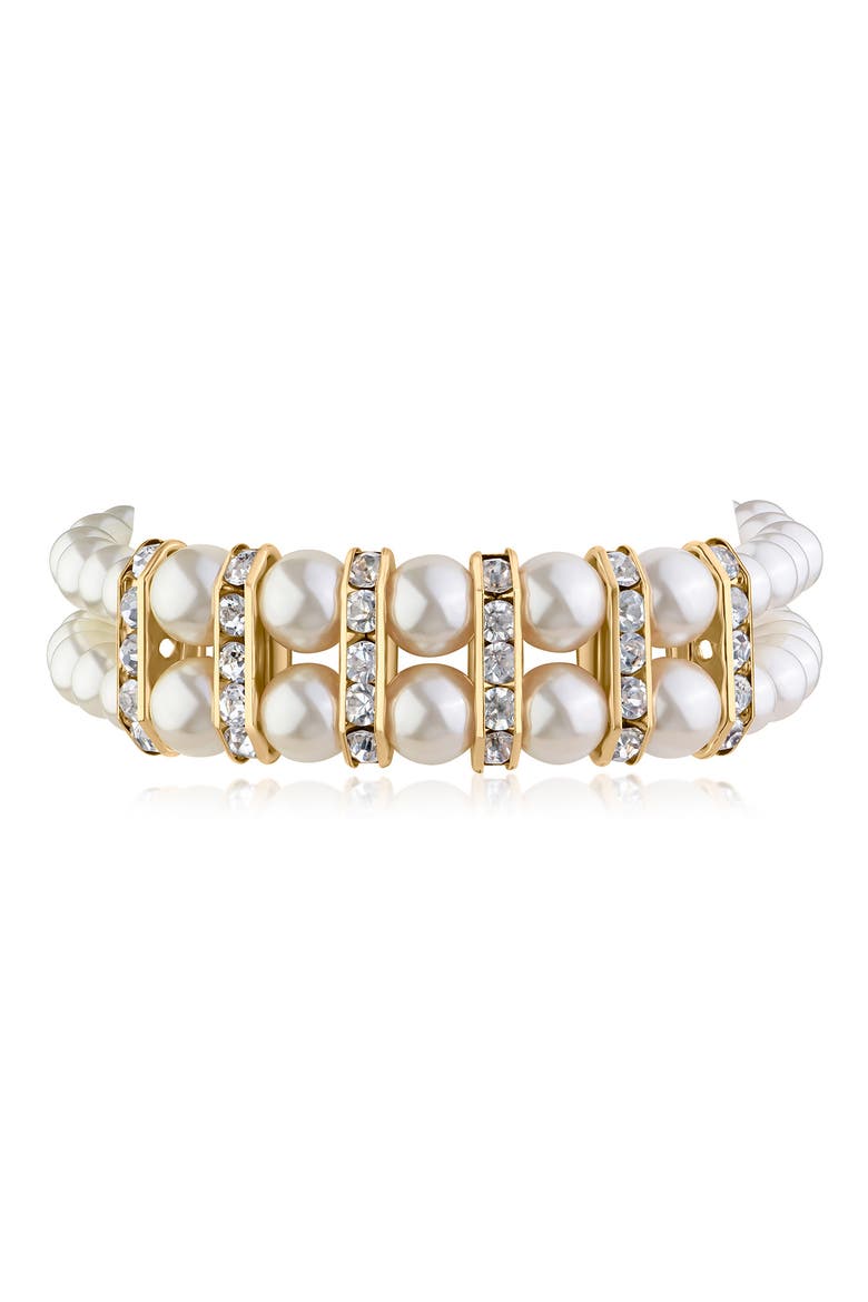 Faux Pearl & Crystal Double Strand Bracelet (Nordstrom Exclusive), Main, color, WHITE/ GOLD