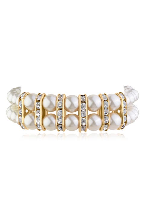 Faux Pearl & Crystal Double Strand Bracelet