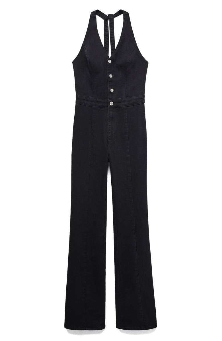 MANGO Denim Halter Jumpsuit, Alternate, color,