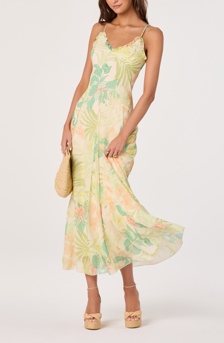 ASTR the Label Hana Floral Print A-Line Dress, Alternate, color, Green Peach Tropical