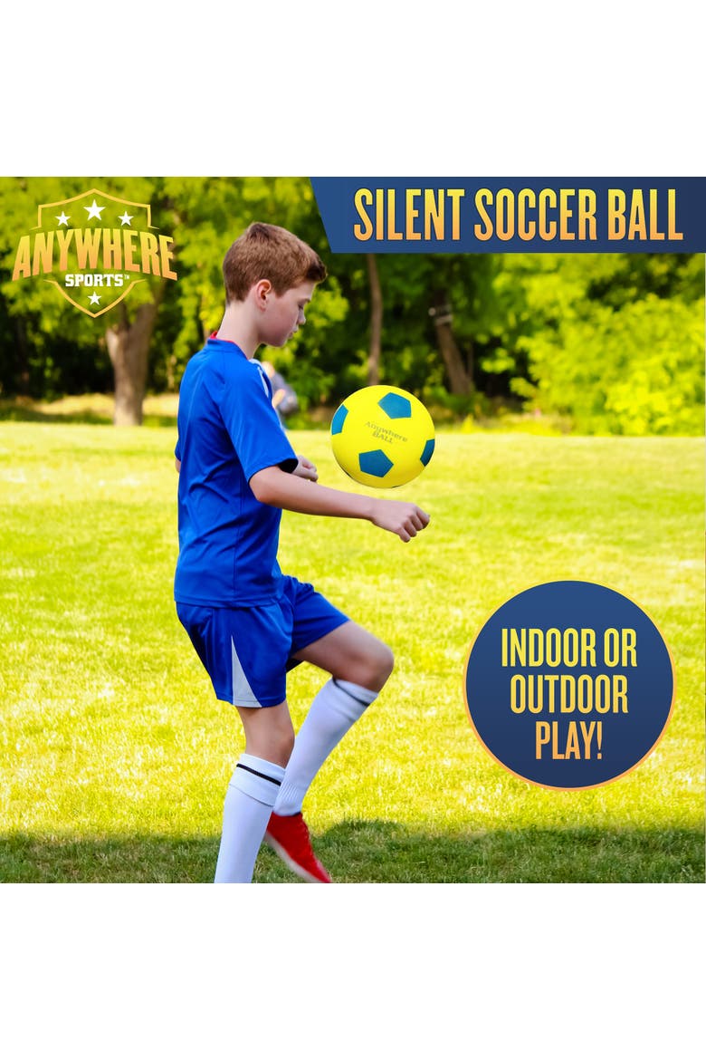 Silent Soccer Ball 8" Yellow& Blue Squishy Foam Ball, Size 4, Alternate, color, Multicolored