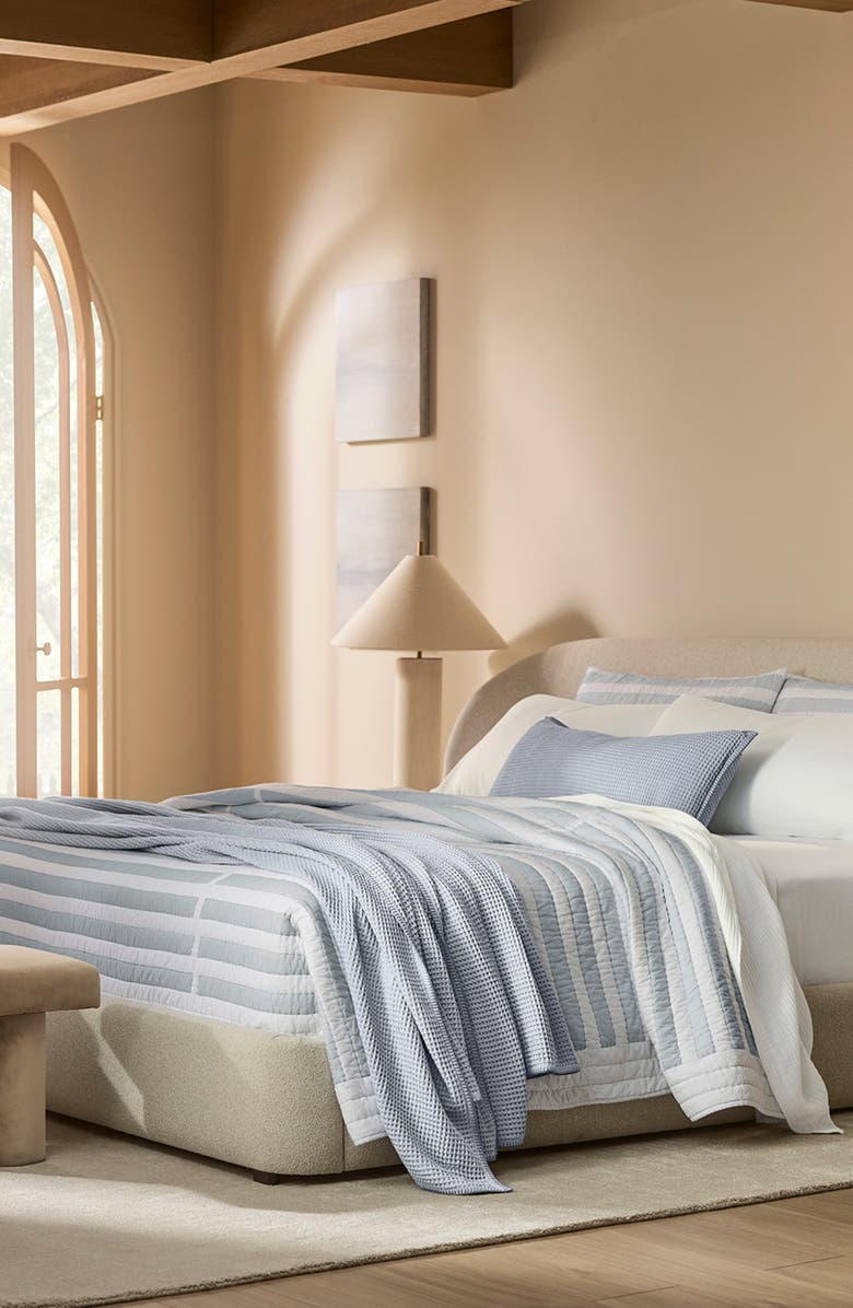 Boll & Branch Organic Cotton Waffle Blanket, Alternate, color, Hydrangea/ Bay