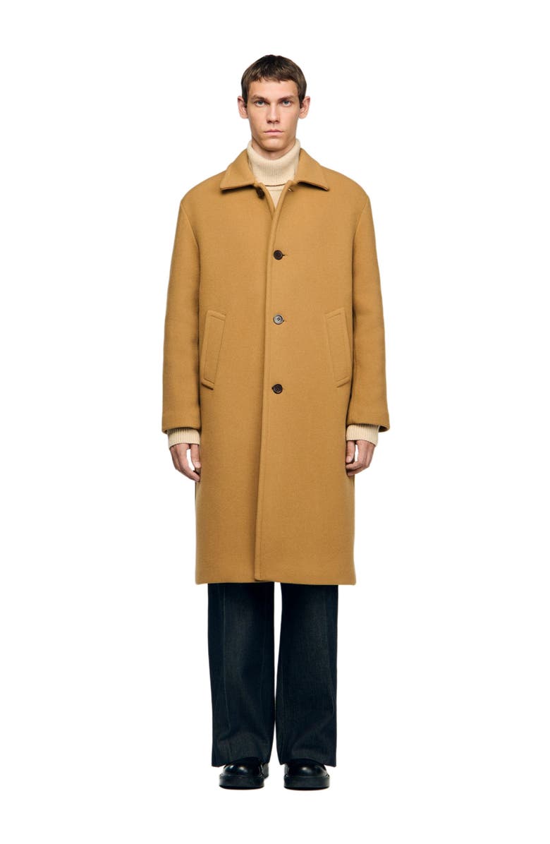 SANDRO Wool and cashmere coat, Main, color, Camel