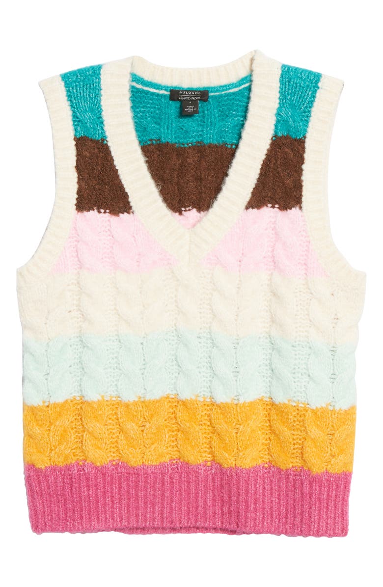 Halogen<sup>®</sup> x Atlantic-Pacific Stripe Cable Knit Sweater Vest, Alternate, color,