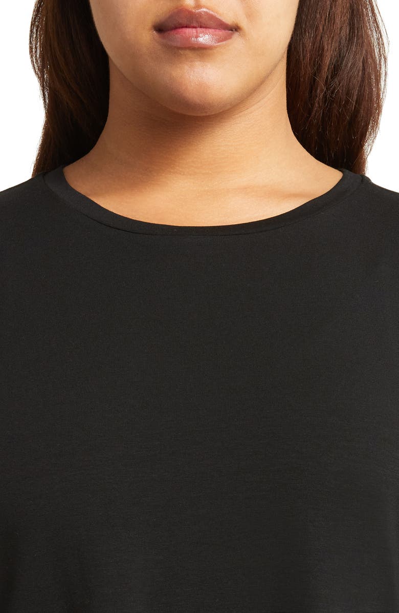 Eileen Fisher Crewneck Boxy Stretch Jersey Top, Alternate, color, Black