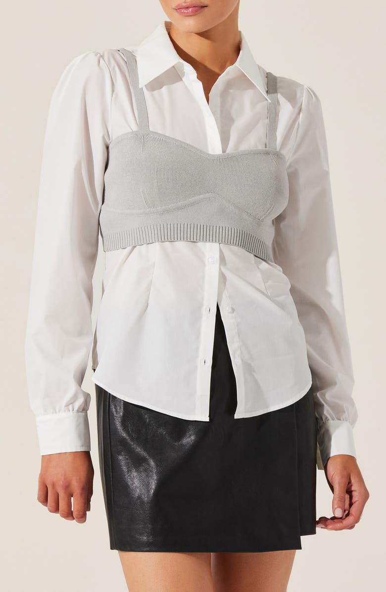 ASTR the Label Layered Bustier Top & Button-Up Shirt, Alternate, color, Grey Combo