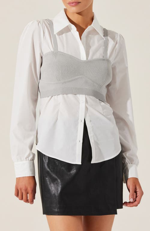 Astr The Label Layered Bustier Top & Button-up Shirt In Grey Combo