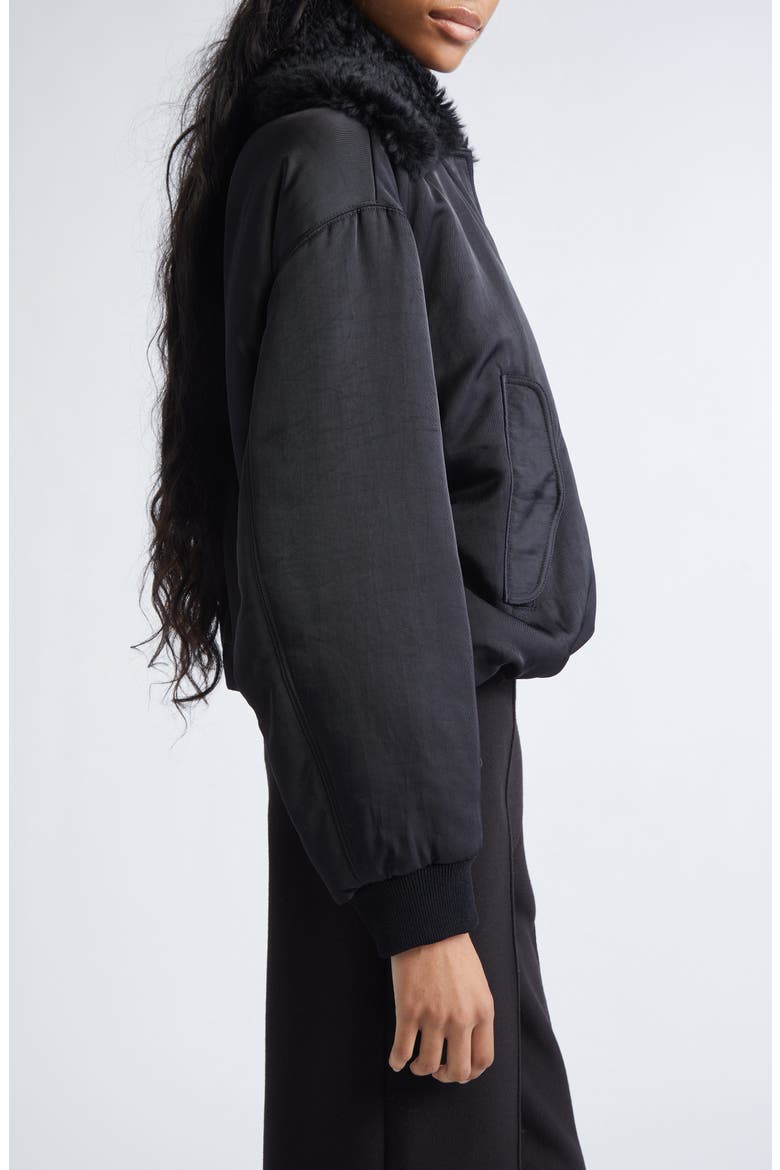 Vadra Recycled Nylon Bomber Jacket With Faux Shearling Collar, Alternate, color, BLACK