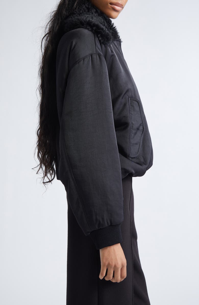 Proenza Schouler Vadra Recycled Nylon Bomber Jacket With Faux Shearling Collar, Alternate, color, Black