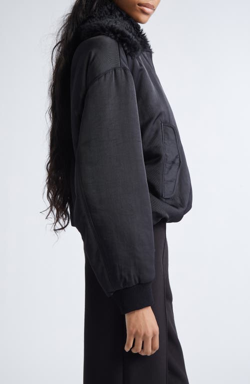 Proenza Schouler Vadra Recycled Nylon Bomber Jacket With Faux Shearling Collar In Black