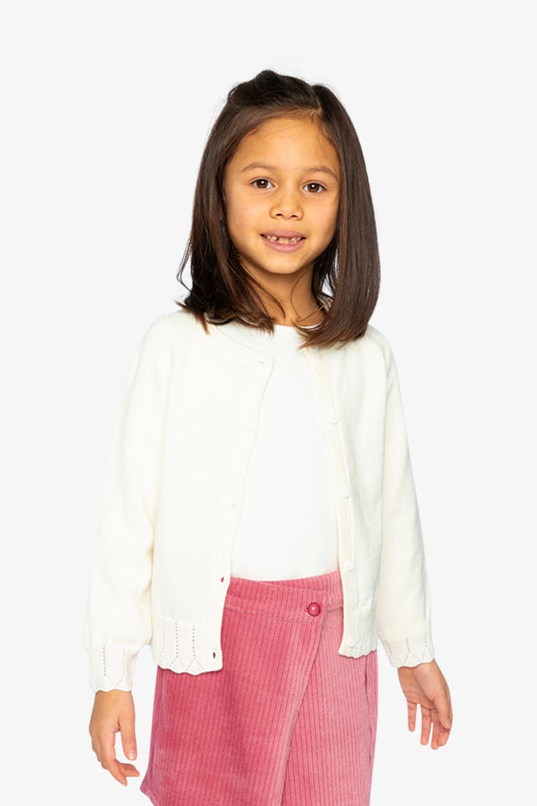 Knit Button-Front Scallop Ruffle Trim Cardigan, Alternate, color, Off-White