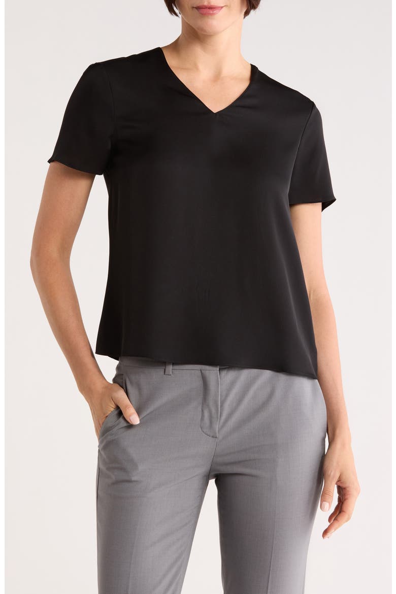 Minimal V-Neck Silk T-Shirt, Main, color, BLACK