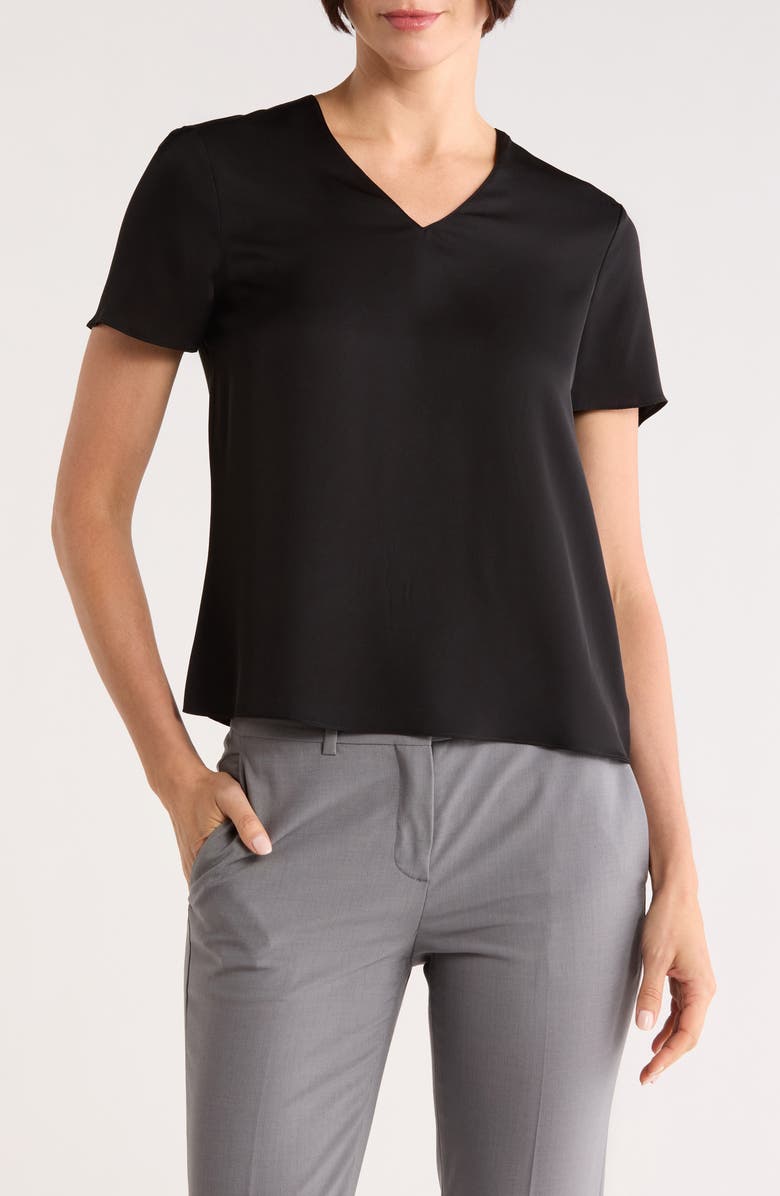Theory Minimal V-Neck Silk T-Shirt, Main, color, Black