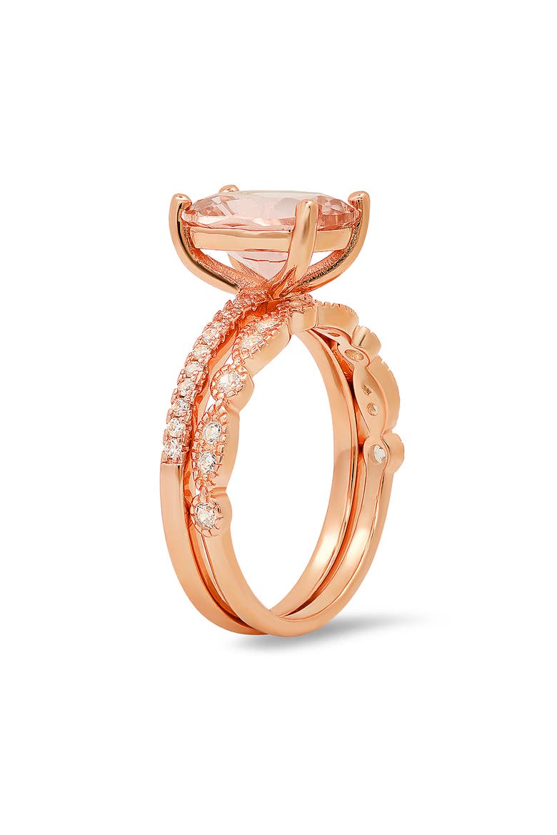 Sterling Silver 2-Piece CZ Ring Set, Alternate, color, ROSE GOLD