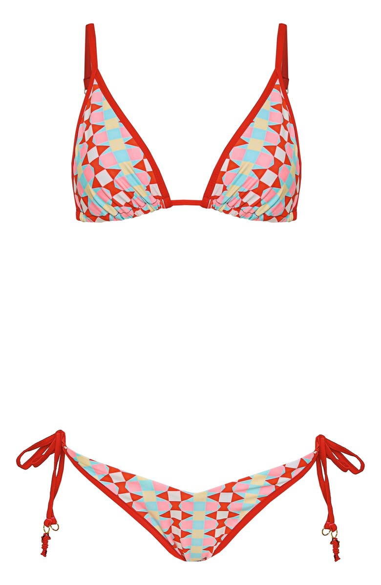 Maaji Geomatrix Dreamscape Reversible Side Tie Bikini Bottoms, Alternate, color, Open Red