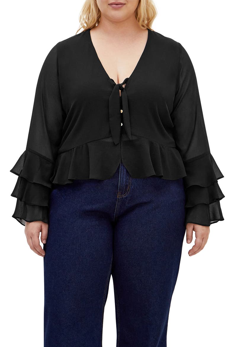 Trixie Ruffle Peplum Top, Main, color, BLACK
