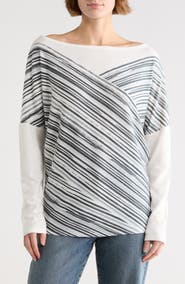 GO COUTURE Stripe Boat Neck Sweater