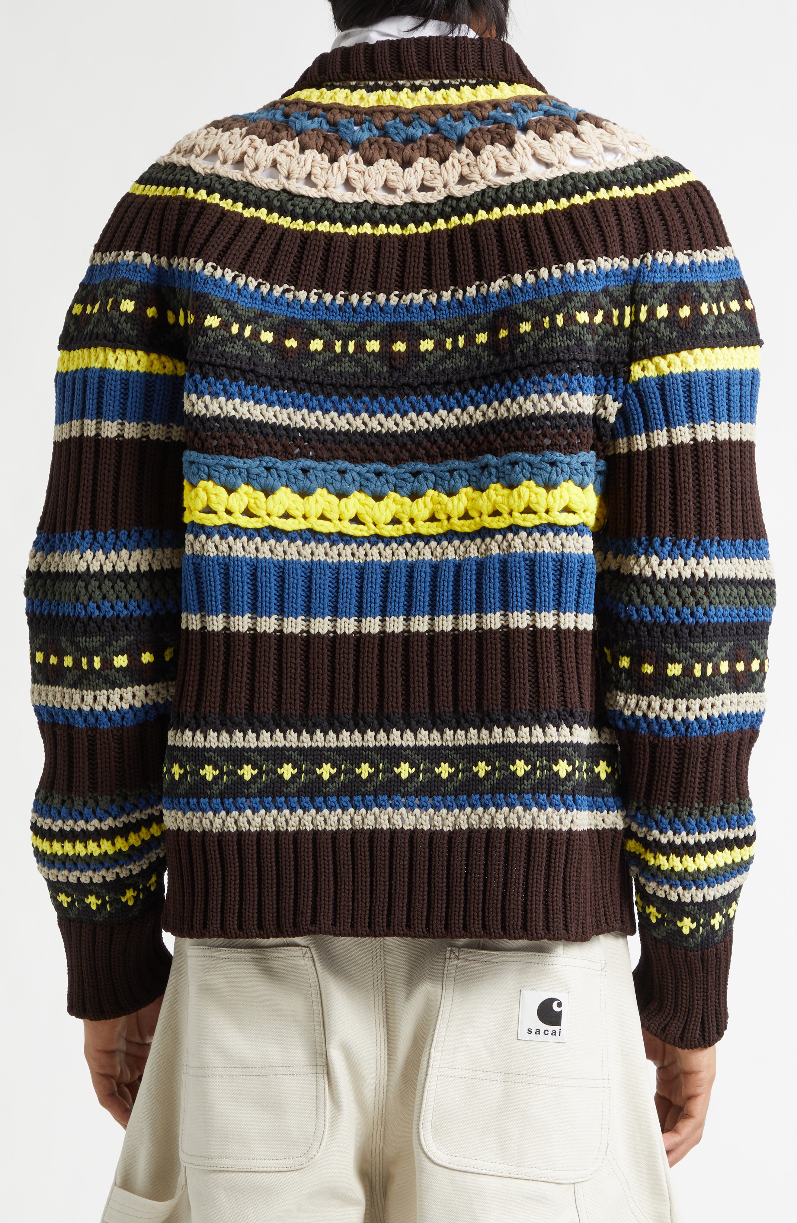 sacai✨Cotton Gabardine x Knit Cardigan Sacai Mix Knit Cardigan (Men) | Nordstrom