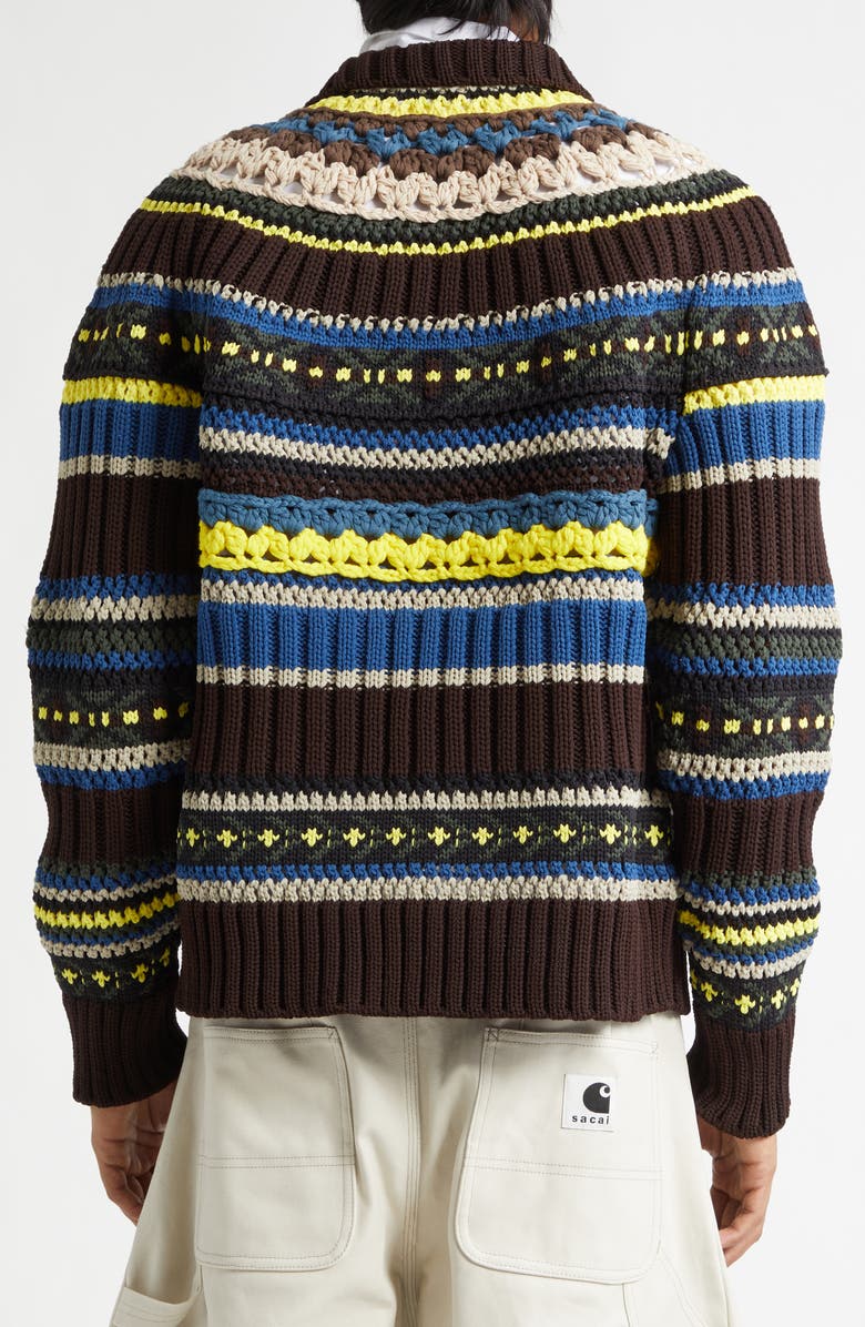 Sacai Mix Knit Cardigan, Alternate, color, Brown