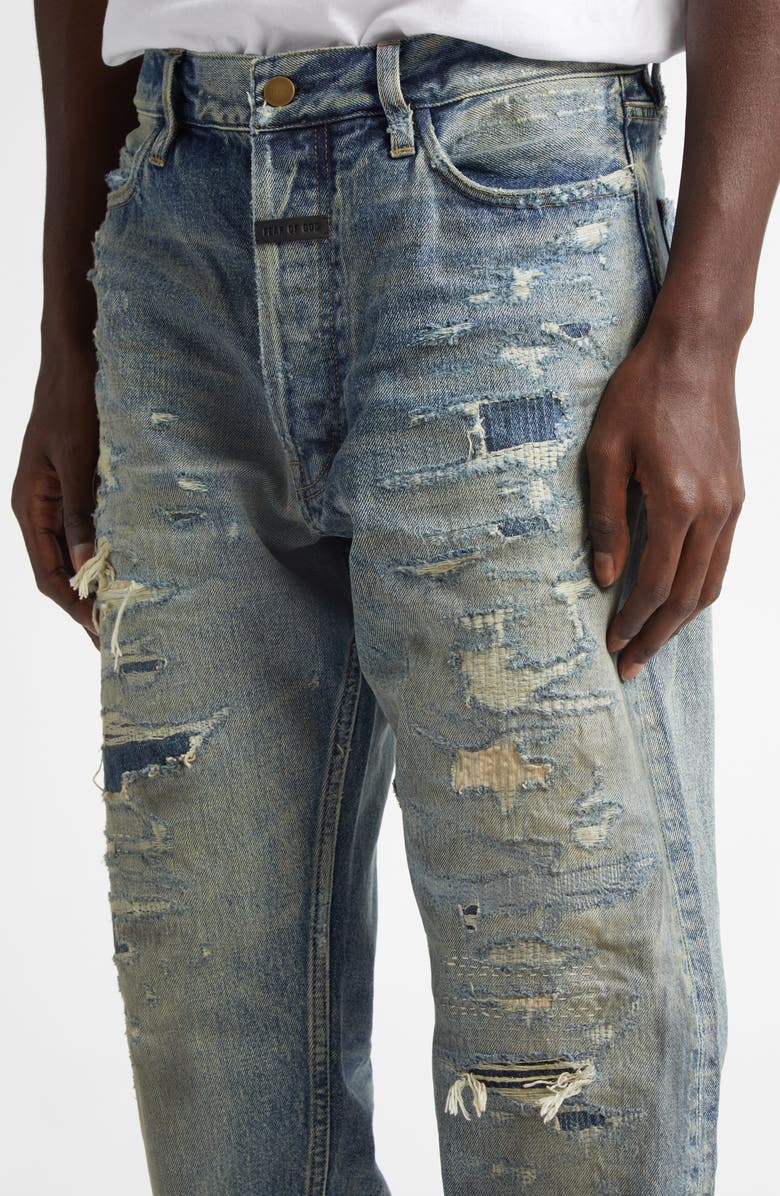 Fear of God Distressed Straight Leg Jeans, Alternate, color, Reparied Vintage Indigo