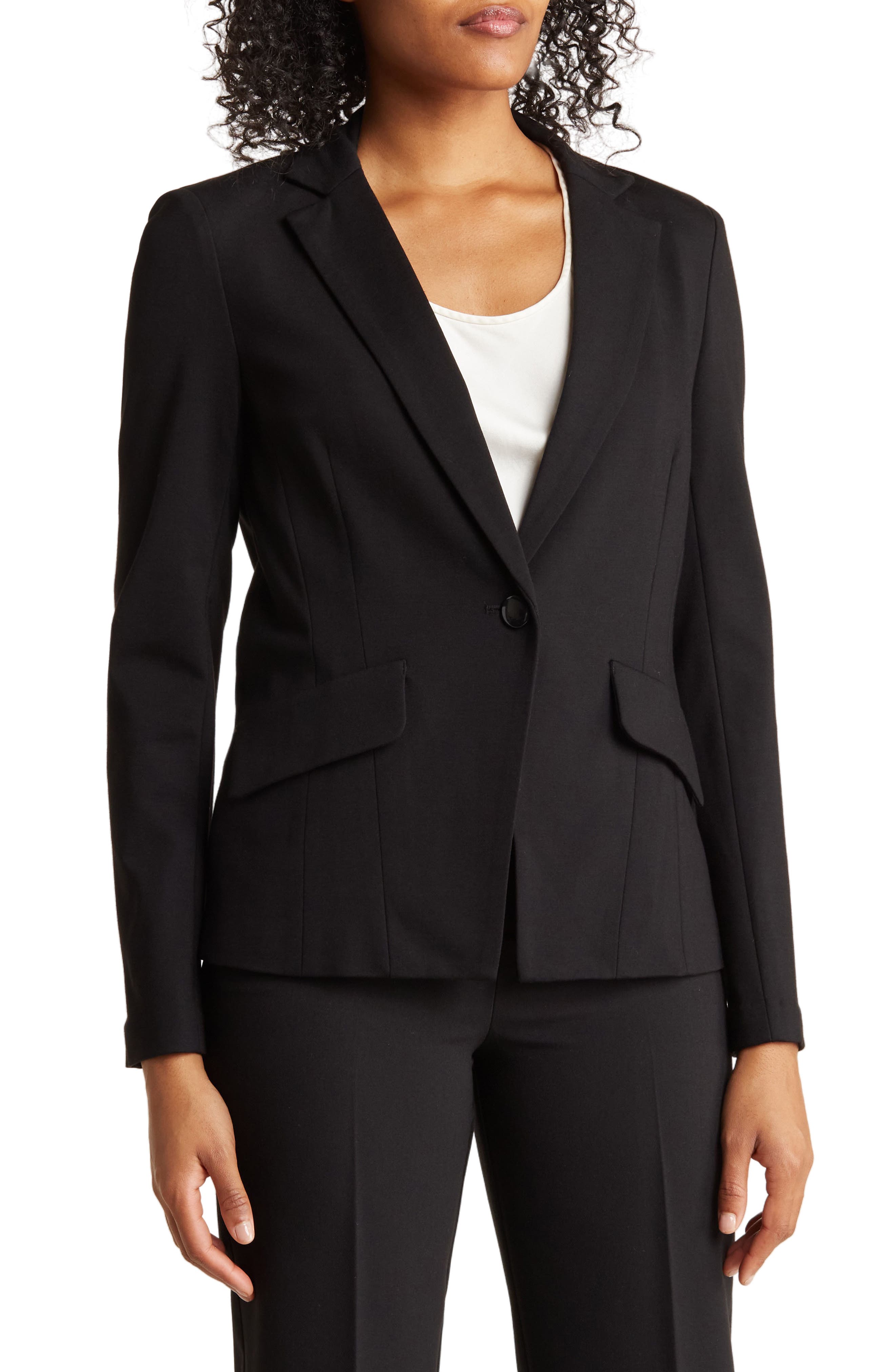 Amanda & Chelsea Classic One-Button Ponte Knit Blazer