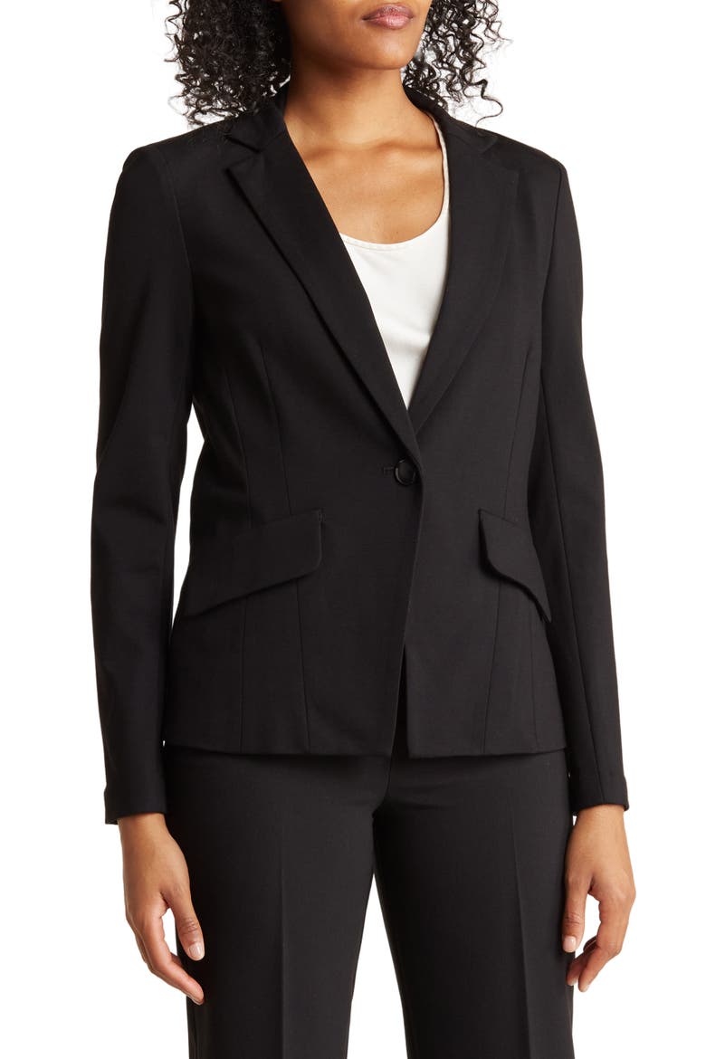 Classic One-Button Ponte Knit Blazer, Main, color, BLACK