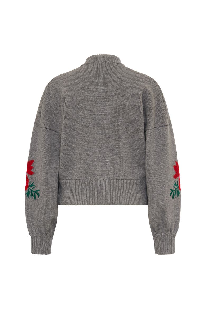Embroidered Knit Cardigan With Zipper, Alternate, color, Grey