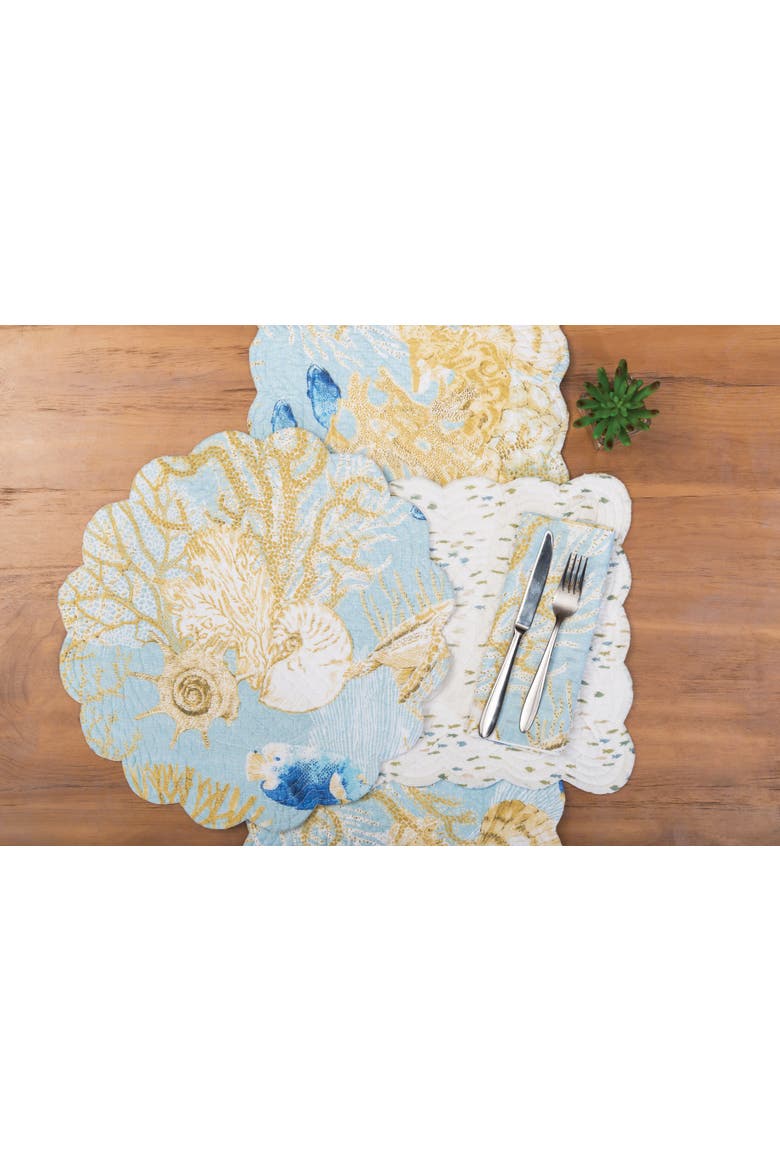 Belmont Reef Reversible Graphic Print Machine Washable Quilted Table Runner 14" x 51", Alternate, color, Yellow