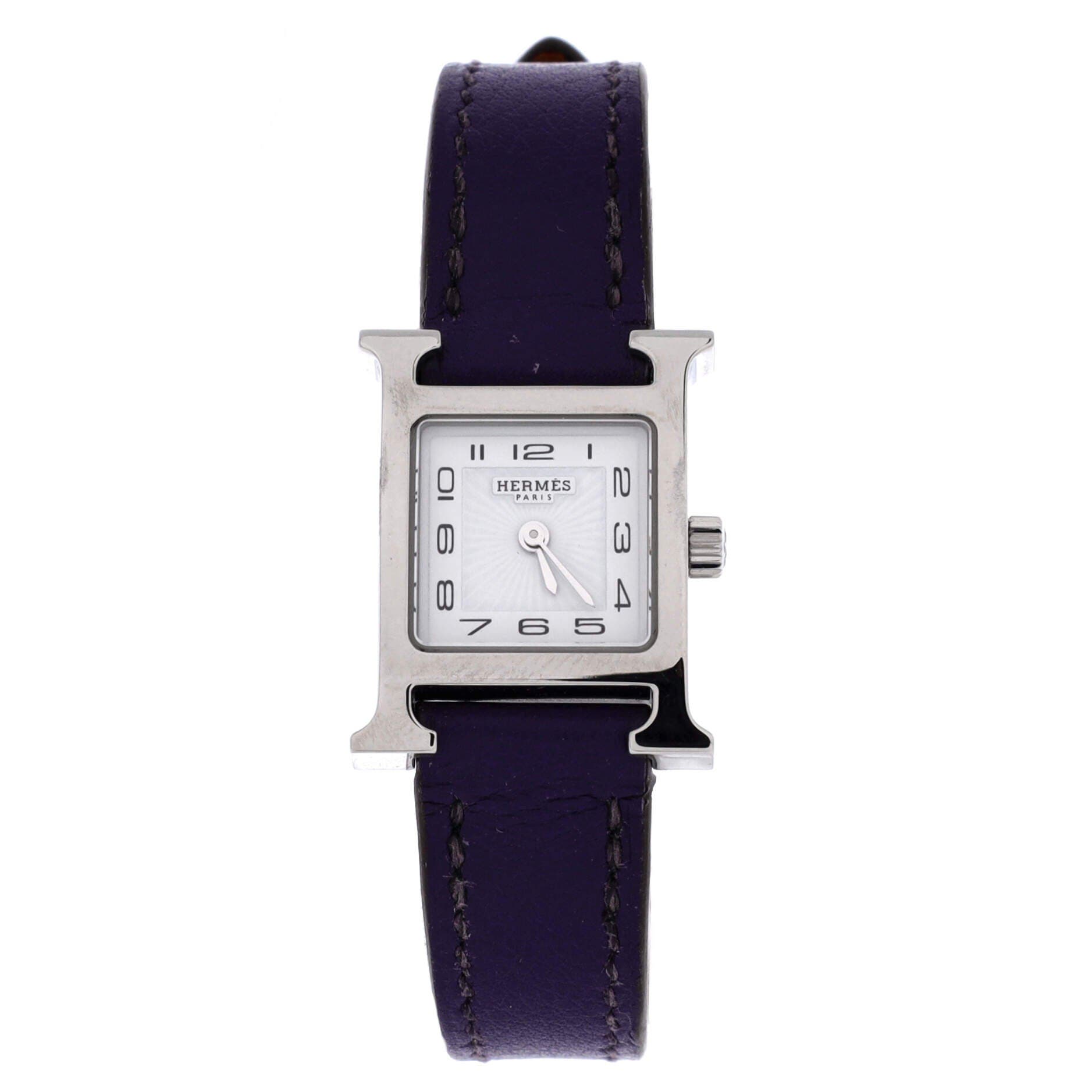 Pre-Owned Hermes Heure H Quartz Watch Stainless Steel and Leather 17, Main, color, Purple