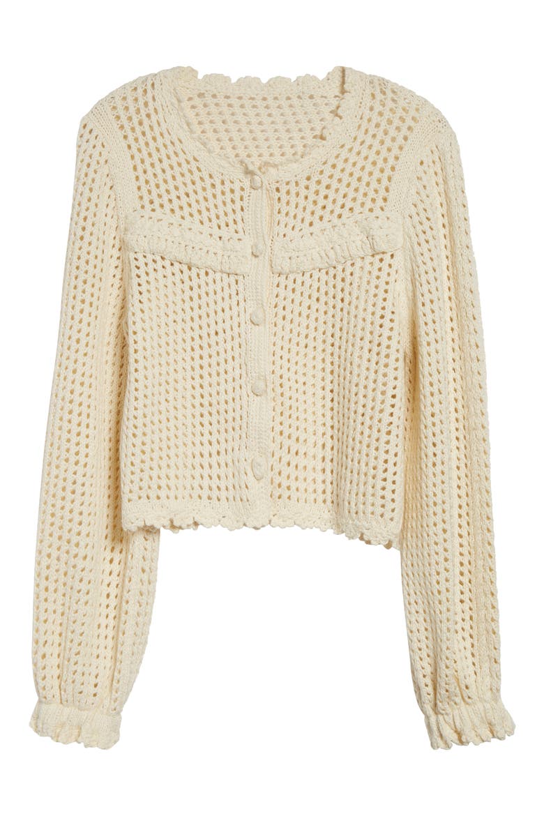 Ione Open Stitch Crop Cardigan, Alternate, color, IVORY