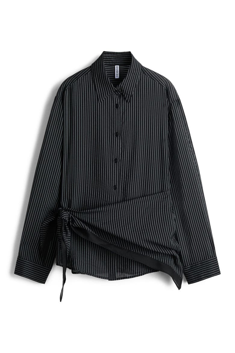 Scarf-detail Shirt, Alternate, color, Black/pinstriped