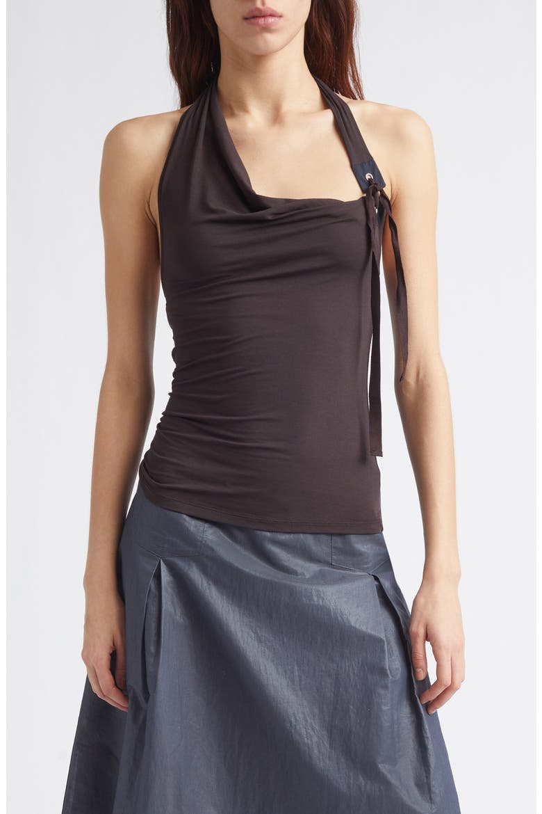 Simulet Side Tie Jersey Halter Top, Main, color, 323 - BROWN