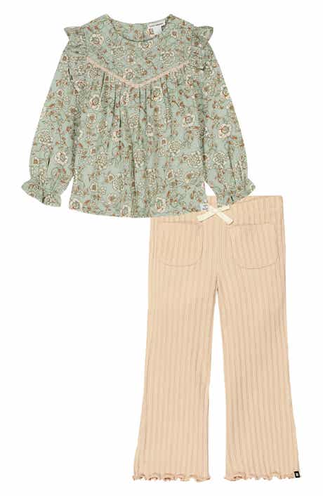 Lucky Brand Kids' Ruffle Print Top & Flared Leggings Set