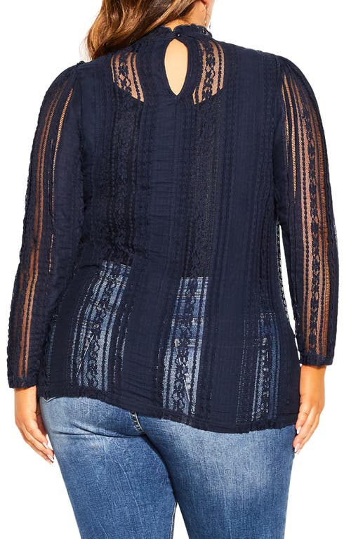 City Chic Panelled Lace Top In Blue