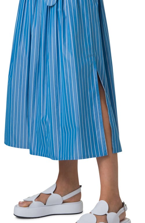 Akris Punto Pajama Stripe Belted Pleated Cotton Midi Skirt In Medium Blue-cream