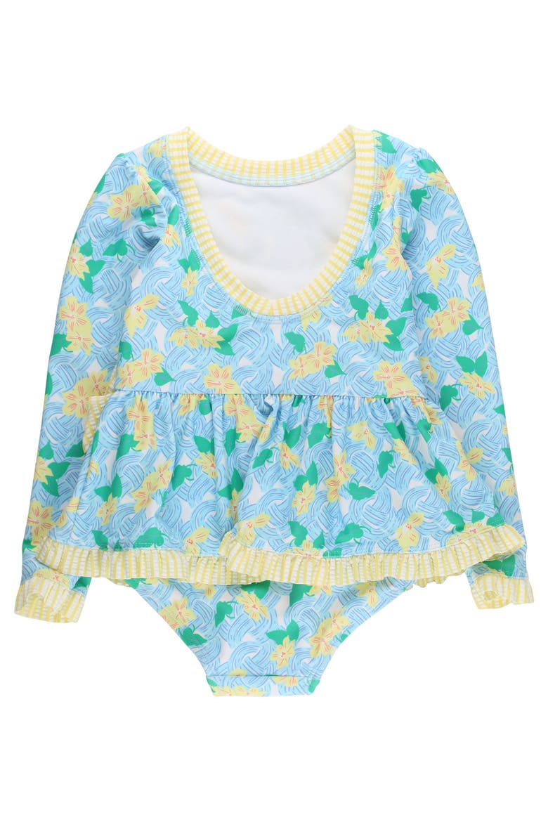 UPF50+ Long Sleeve One Piece Bow Peplum Rash Guard Swimsuit, Alternate, color, Blooming Basket