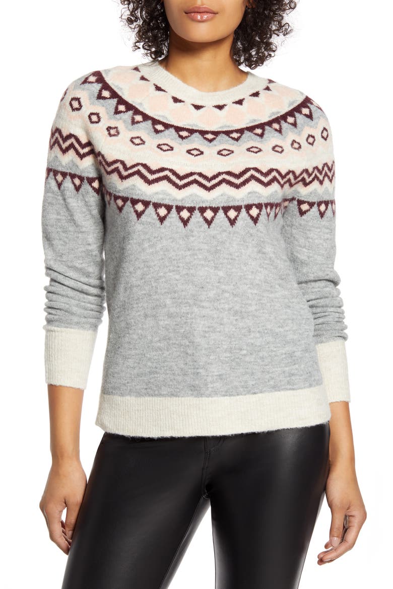 x Atlantic-Pacific Fair Isle Sweater (Nordstrom Exclusive), Main, color, GREY- PINK FAIRISLE