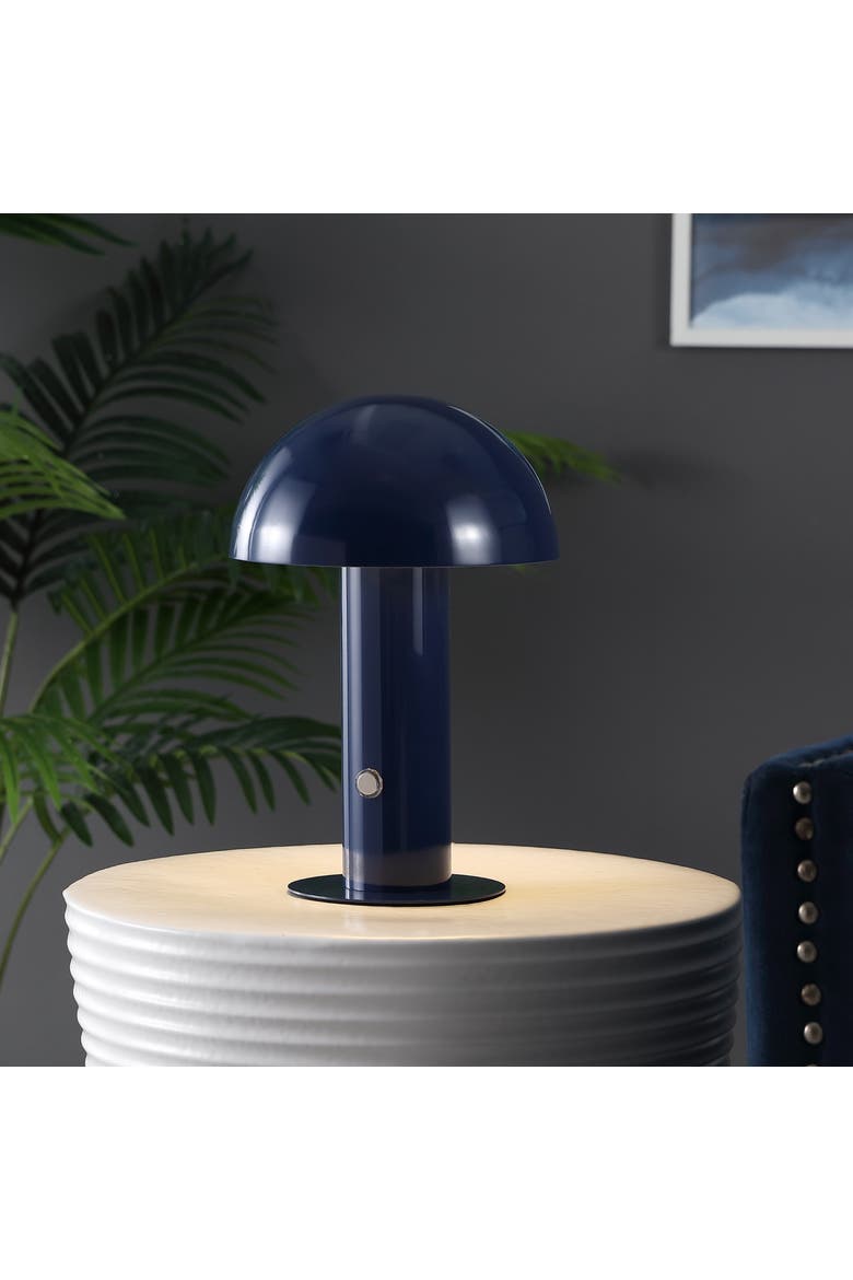 Boletus Contemporary Bohemian Rechargeable/Cordless Iron Integrated Portable LED Mushroom Table Lamp, Alternate, color, Navy