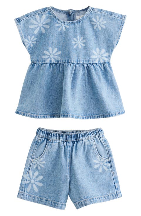 Kids' Flower Denim Peplum Top & Shorts Set (Toddler & Little Kid)