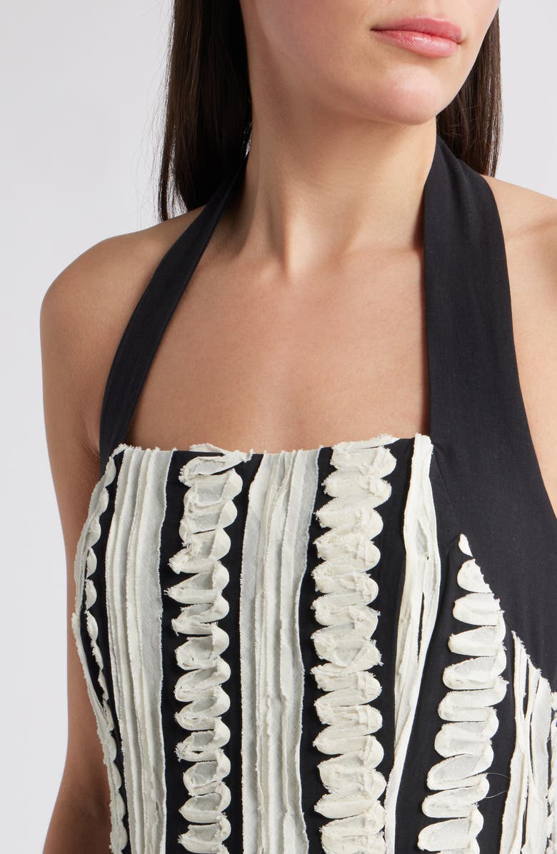 Adelyn Rae Fernanda Halter Cotton Midi Dress, Alternate, color, Black/ Cream