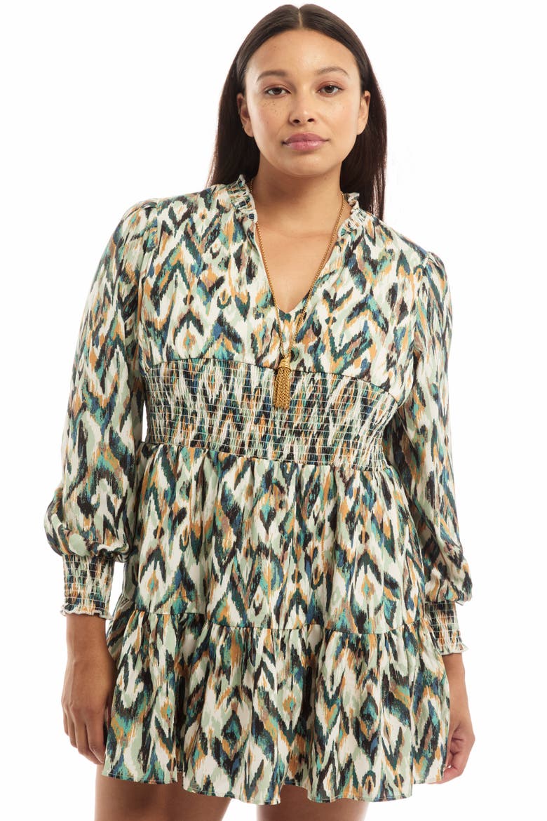 Smocked Georgette Tunic, Alternate, color, PAISLEY NEUTRAL