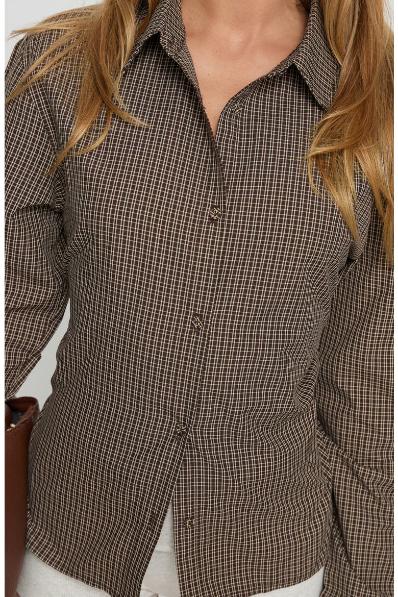 Xinia Check Button-Up Back Tie Blouse, Alternate, color, BROWN CHECK