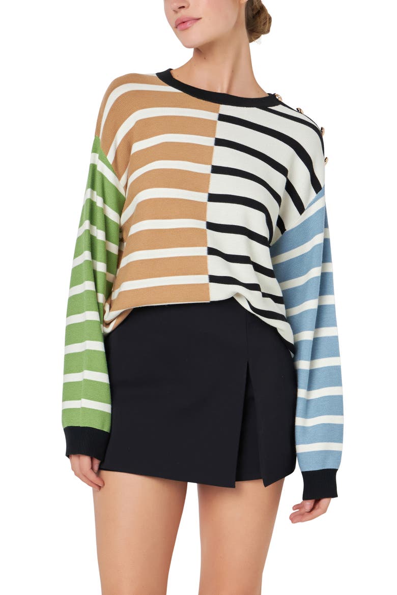 Mixed Stripe Sweater, Alternate, color, BROWN MULTI