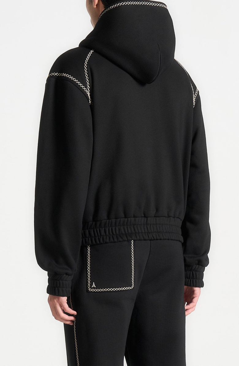 Manière De Voir Ivan Whipstitch Raglan Effect Zip Hoodie, Alternate, color, Black