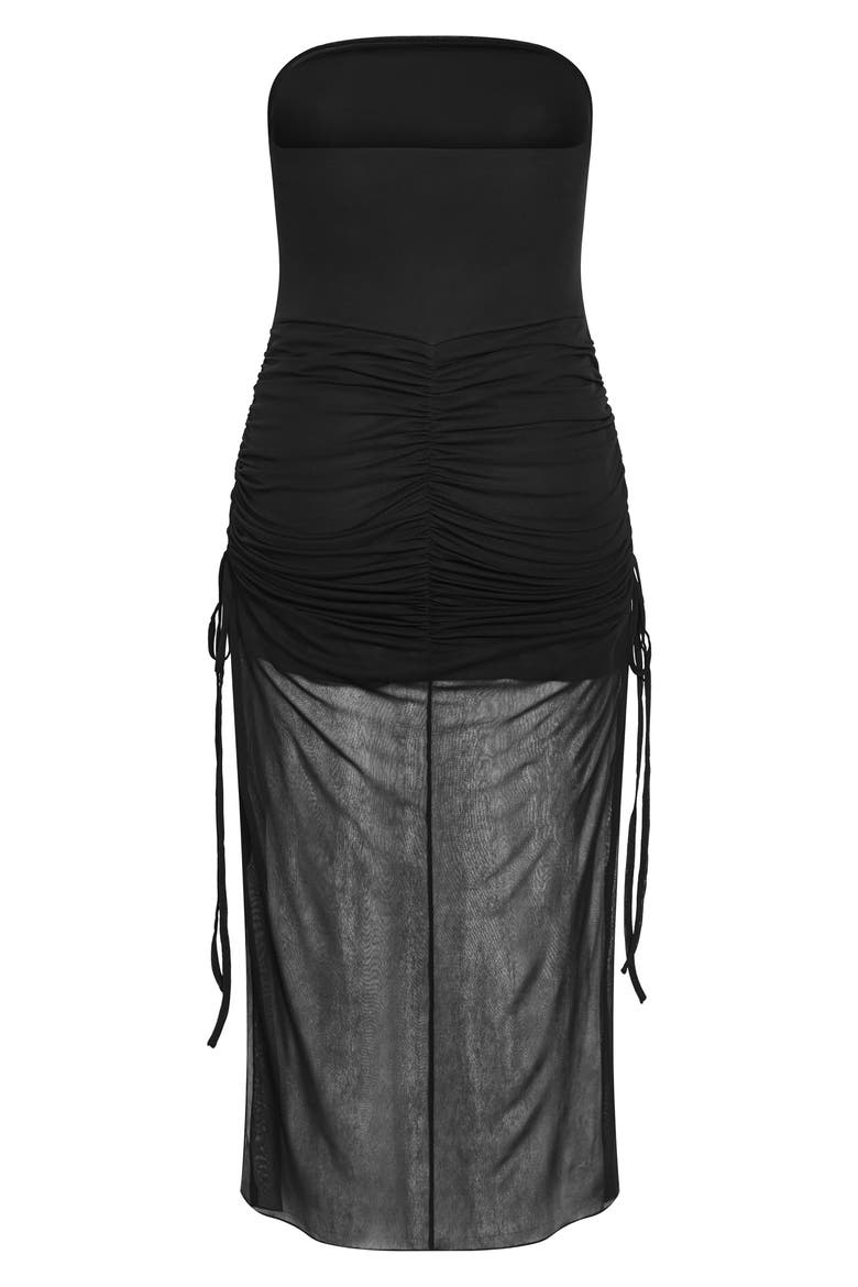 Shelly Ruched Strapless Maxi Dress, Alternate, color, BLACK