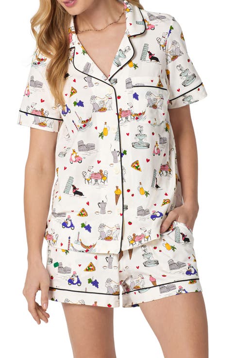 Print Stretch Organic Cotton Short Pajamas (Regular & Plus)