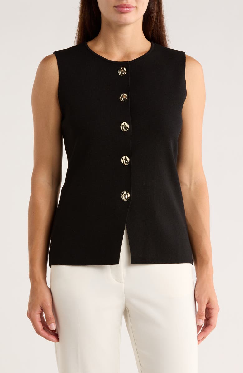 Ellen Tracy Button Front Sweater Vest, Main, color, Black