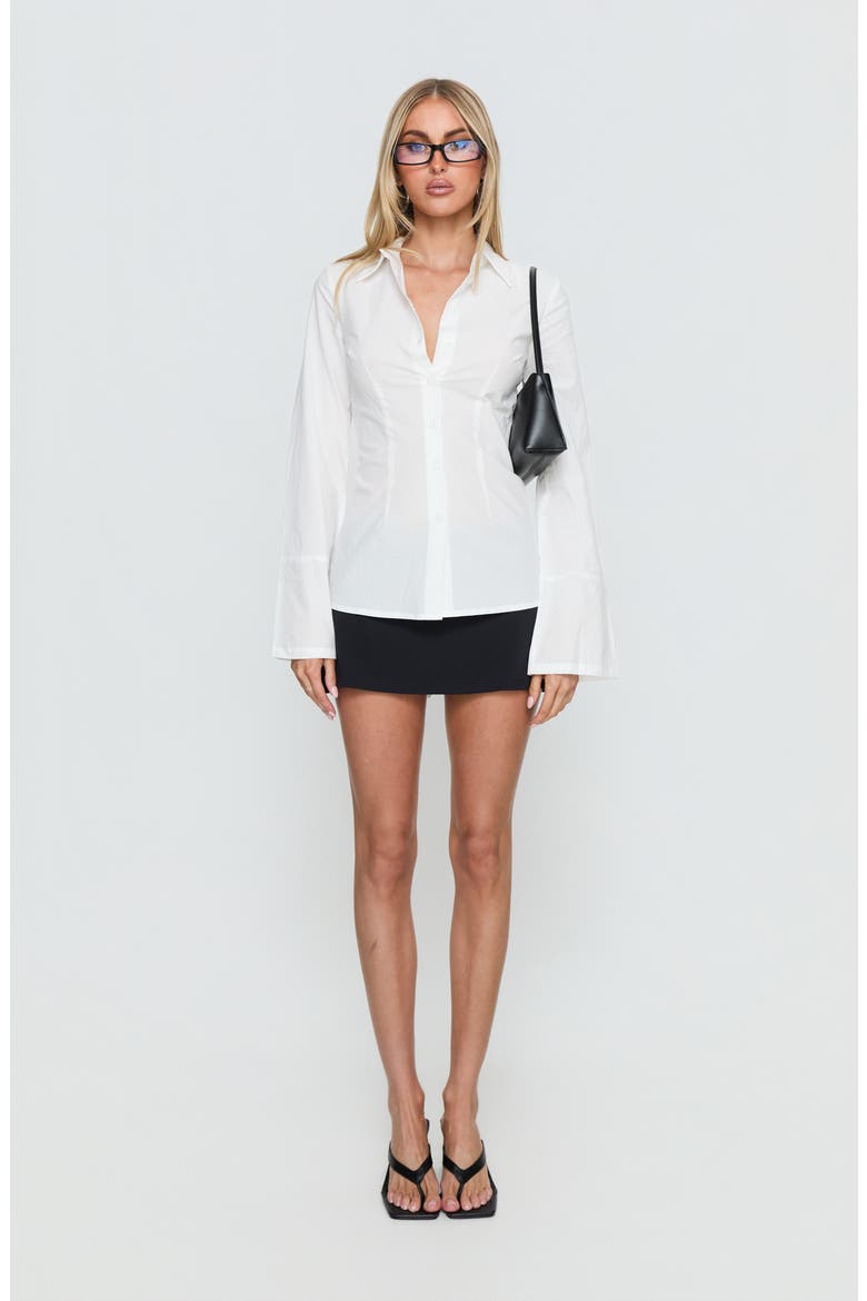 Lesper Open Back Tie Long Sleeve Cotton Shirt, Alternate, color, WHITE